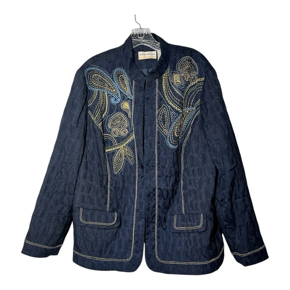 Alfred Dunner Jackets & Blazers - Alfred Dunner Women's Navy Blue‎ Embroidered Quilted Jacket 18W